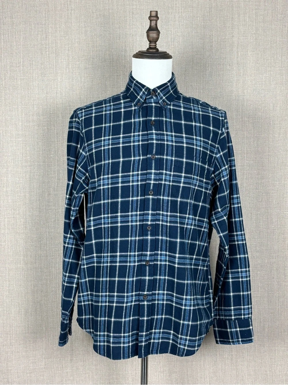 J.Crew Men’s 100% Cotton Brushed Twill Plaid Shirt Navy Blue Medium NWT